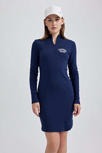 DeFacto Coool Bodycon Μίνι φόρεμα με μακρυμάνικο καμίνι με ριμπ ζιβάγκο B2467ax23au