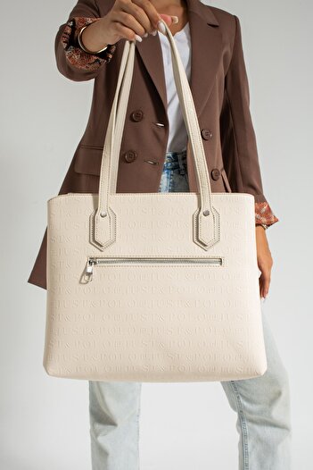 Just Polo Cream New Season Large Size 2 Compartment Hand and Shoulder Bag 30x33