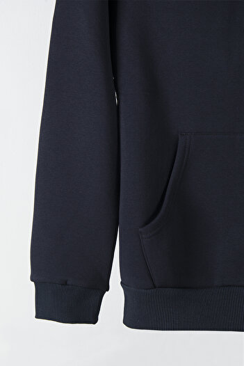 Terapi Men Erkek Lacivert Kapüşonlu Kanguru Cepli Basic Sweatshirt