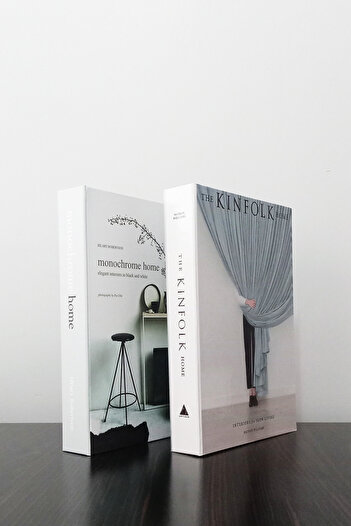 BayCazip Set of 2 Decorative Book Box Appearance Monochrome Home & Kinfolk Curtain Theme