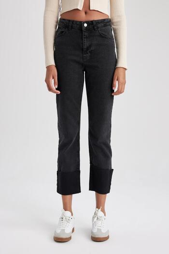 DeFacto Mary Vintage Straght Fit magas derekú összecsukott láb hosszú hosszúságú Jean nadrág A7007ax23au