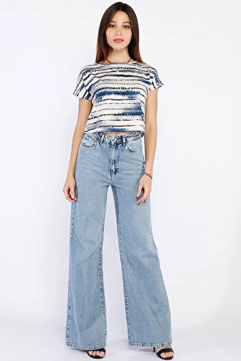Livik Lavanda Snow Wash Blugi cu talie super înaltă cu picioare largi Pantaloni din denim largi din lycra