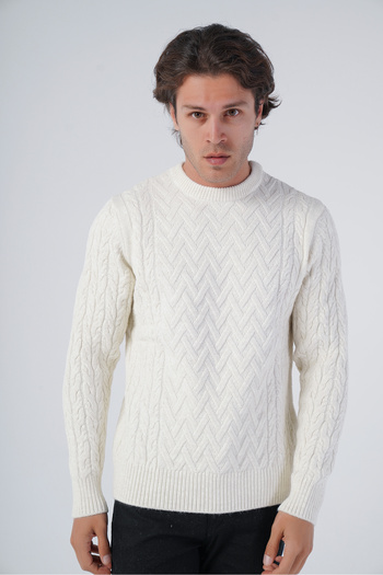 Trist Star Bone Men's Execution Hair Basket Knit Crew Neck Knitwear Wool Sweater