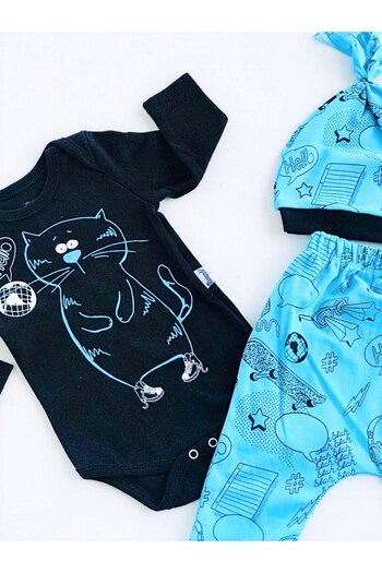 Miniworld Bat Cat Hello Printed Hat and Snap Fastener Set