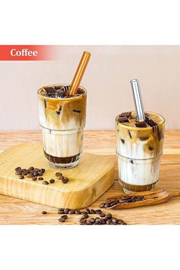 Axe Tools 4 Pieces Flat Glass Straws with Food and Convenient Cleaning Brush as a Gift