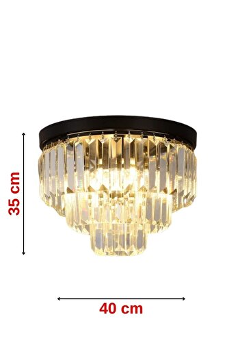 LİWORA Efsane 40 Lık Kristal Taşlı Siyah Modern Salon Avize