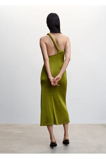 MANGO Woman Drapeli Asimetrik Uzun Elbise