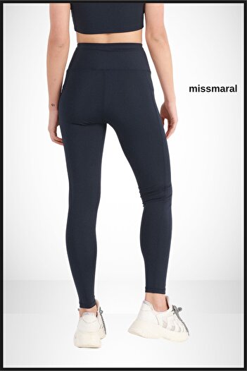 missmaral Women's Navy Blue High Waist Double Pocket Sports Leggings Shades 1057