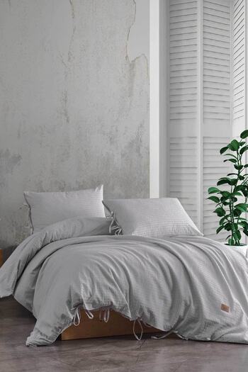 Elart Fitted Duvet cover set double 100% natural cotton ranfors 4 pieces Cool Gray