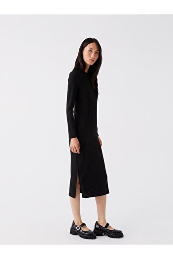 LC Waikiki Women's Dress - Crew Neck, Solid, Long Sleeve