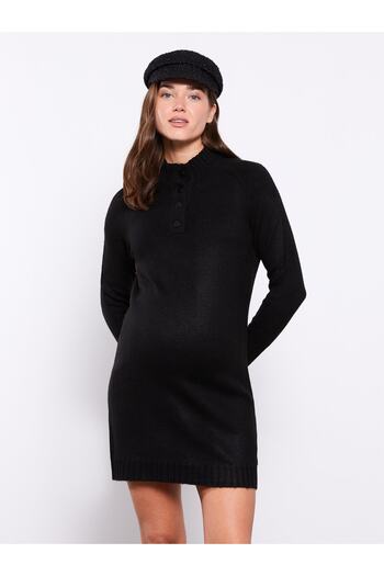 LC Waikiki High Collar Plain Long Sleeve Maternity Knitwear Dress