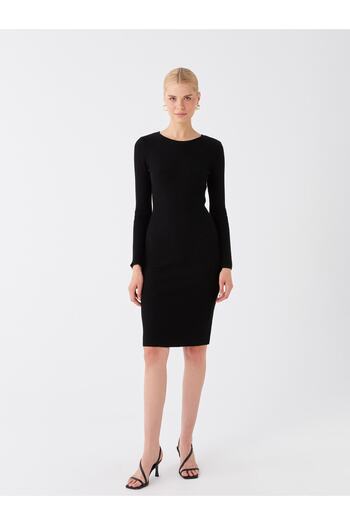 LC Waikiki Crew Neck Self-Patterned Long Sleeve Women's Knitwear Dress