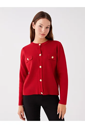 LC Waikiki Women's Knitwear Cardigan - Crew Neck, Solid Long Sleeve