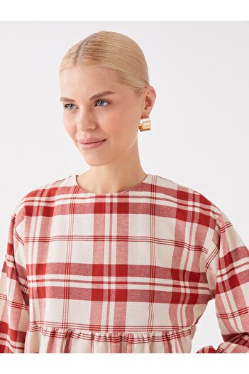 LC Waikiki Crew Neck Plaid Long Sleeve Women's Tunic