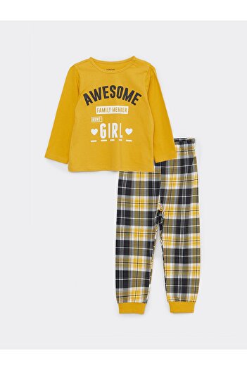 LC Waikiki Bisiklet Yaka Uzun Kollu Baskılı Pamuklu Kız Bebek Pijama Takımı