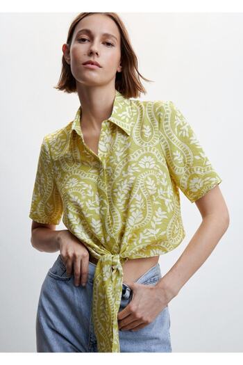 MANGO Woman Patterned Knotted Shirt