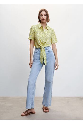 MANGO Woman Patterned Knotted Shirt