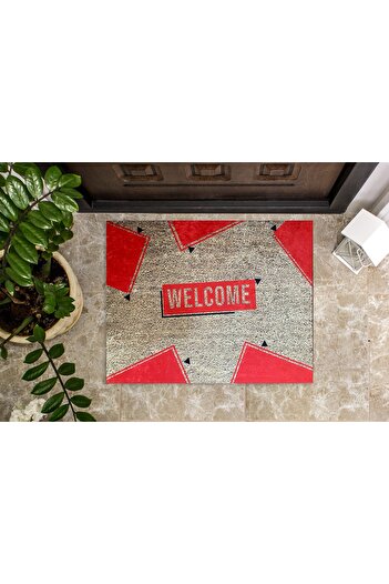 yok yok evim eve dair her şey Geometric Welcome Written Door Mat