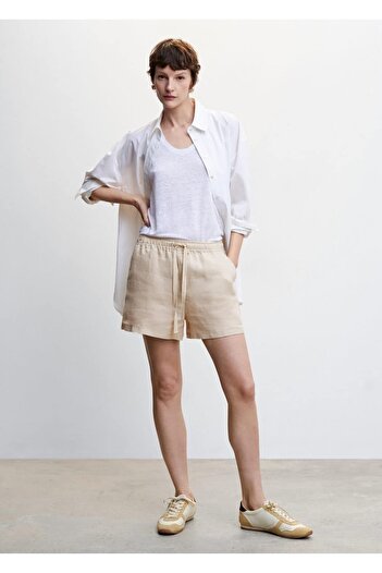 MANGO Woman Gathered Linen Shorts