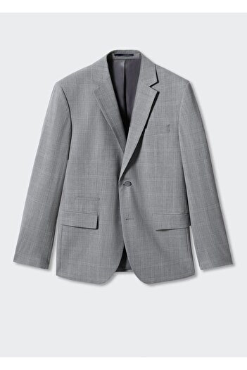 MANGO Man Slim Fit Yün Kareli Amerikan Blazer