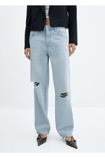 MANGO Woman Decorative ripped detailed wideleg jeans