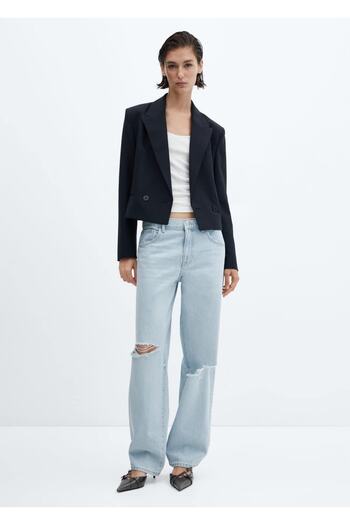 MANGO Woman Decorative ripped detailed wideleg jeans