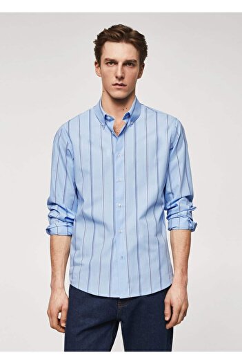 MANGO Man Ριγέ Βαμβακερό Slim Fit πουκάμισο