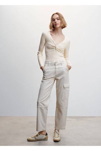 MANGO Woman Ribbed Sweater with Knot Detail