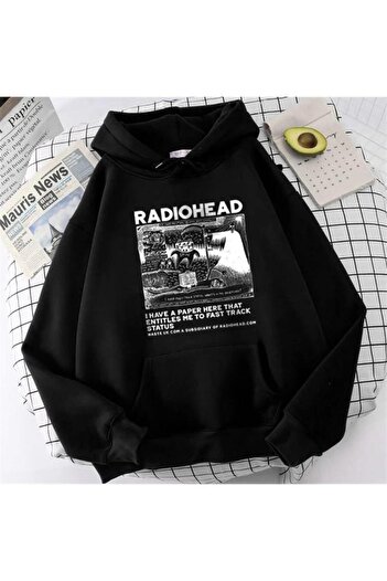 Touz LAGOM MODA Чорна унісекс-худі з капюшоном і принтом Radiohead