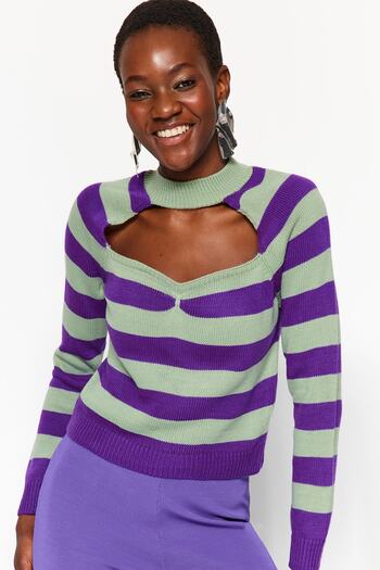 Trendyol Collection Pulover tricot cu fereastra/decupat prune TWOAW24KZ01003