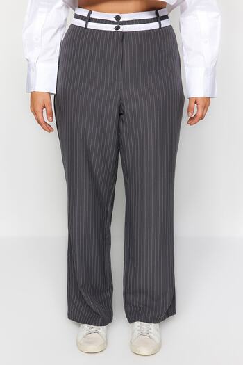 Trendyol Curve Anthracite Striped Woven Trousers TBBSS23AR00032