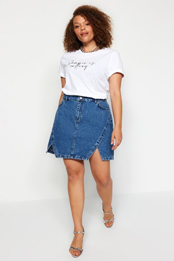 Trendyol Curve Fustă albastră Denim Dublă TBBSS23AZ00056