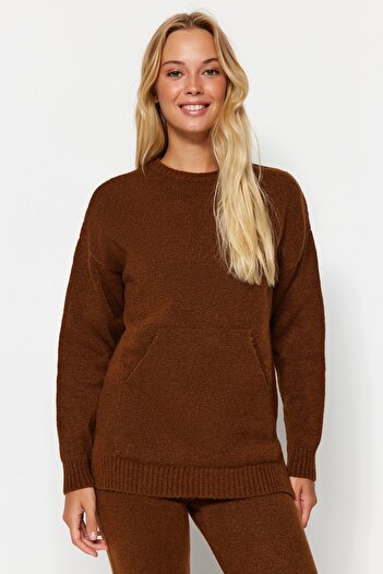 Trendyol Collection Barna, puha textúrájú alap kötöttáru felső és alsó készlet TWOAW24AU00100