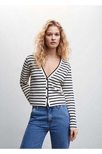 MANGO Woman Buttoned Striped Cardigan