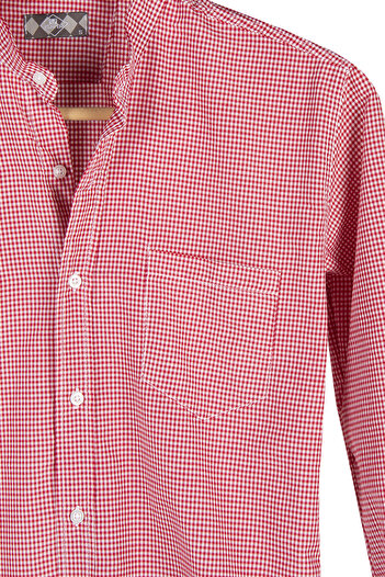 VEAVEN Men's Red Pocket Plaid Collar Long Sleeve Shirt