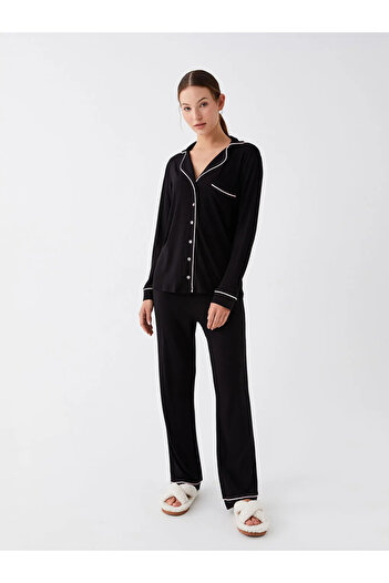 LC Waikiki LCW DREAM Shirt Collar Plain Long Sleeve Women's Pajama Set