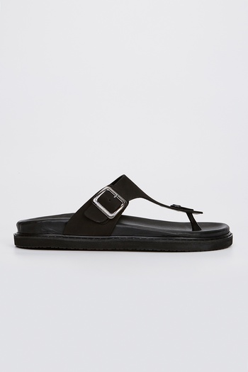 Valmenti Valerio Men's Black Nubuck Genuine Leather Flat Slippers