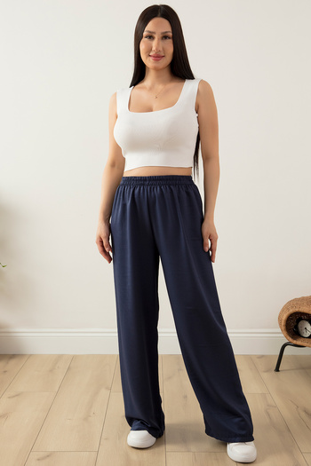 PULLIMM Elastic Waist Wide Leg Comfortable Fit Trousers 2081