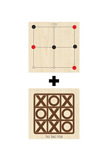 Ahtek Wooden Tic-tac-toe + 3 Stone Mind, Intelligence, Strategy and Skill Games Set