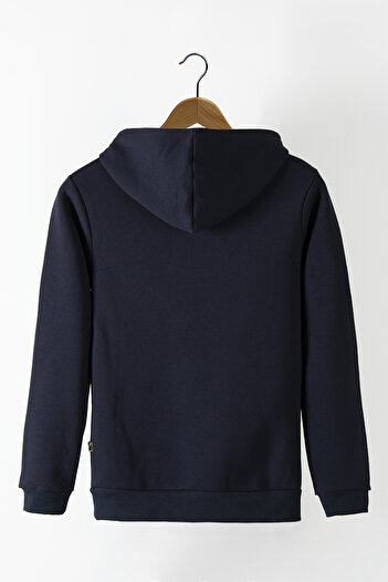 Terapi Men Erkek Lacivert Kapüşonlu Kanguru Cepli Basic Sweatshirt