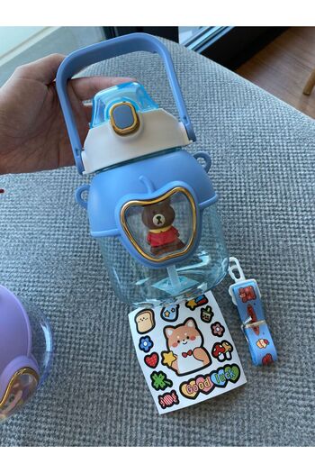 BLA GROUP 1300ml Children's Water Bottle with Teddy Bear Water Bottle Bpa Free School Water Bottle with Carrying Strap Sticker Teddy Bear