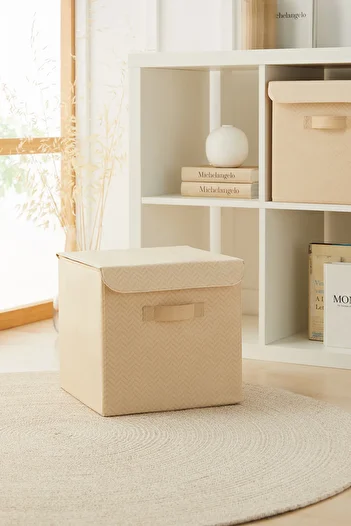 Ocean Home Textile Beige Lidded In-Cabinet Laundry Toy Organizer Folding Storage Box 30x30x30