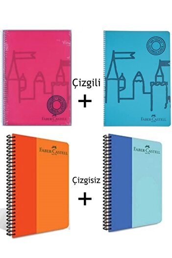 Faber Castell 4 PCS Spiral Plastic PP Cover A4 Notebook 2 Lined 80 Sheets + 2 Unlined 60 Sheets