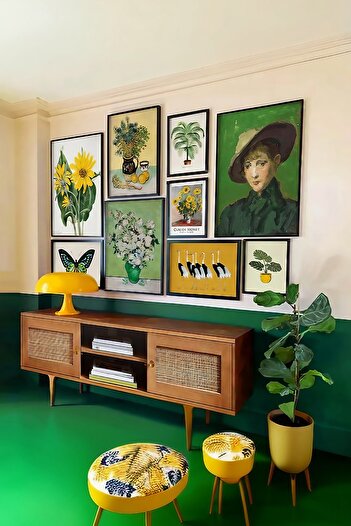 Tooall Vintage Botanik Duvar Sanatı, Çiçek, Van Gogh, 9'lu Galeri Ahşap Çerçeveli Tablo Seti