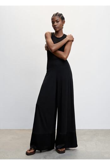 MANGO Woman Satin Paneled Palazzo Trousers