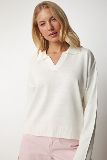 Happiness İstanbul Women's Bone Polo Neck Basic Sweater bv00094