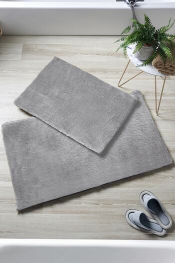 Decomia Home Gray Non-Slip Cotton Plush Post Bath Mat Double Set Bathroom Rug Toilet Seat Set (40x60+60x90)