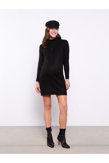 LC Waikiki High Collar Plain Long Sleeve Maternity Knitwear Dress