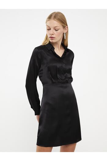 LC Waikiki Plain Long Sleeve Satin Women's Shirt Dress