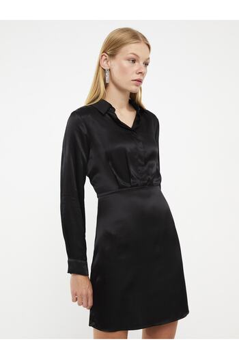 LC Waikiki Plain Long Sleeve Satin Women's Shirt Dress